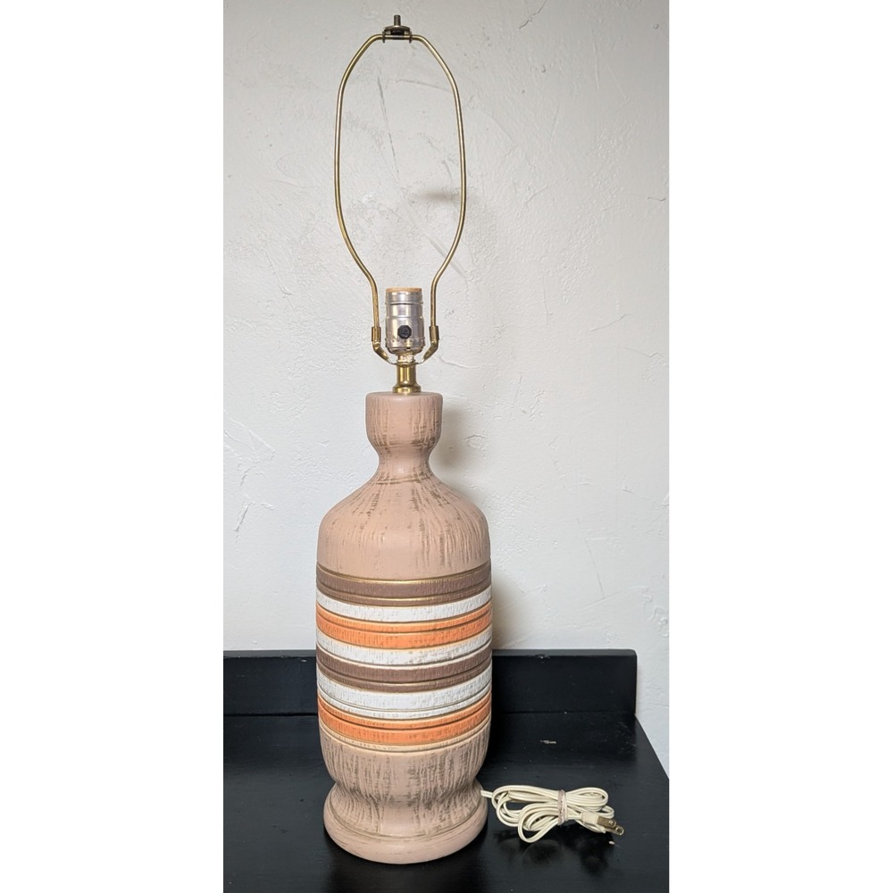 Vintage‎ 60's-70's Ceramic Table Lamp Orange White & Brown with Gold Highlights